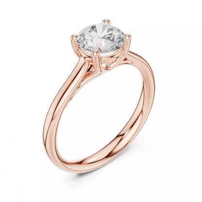 Solitaire 1.1ct Round Cut Crossover Engagement Ring in Rose Gold - angle view