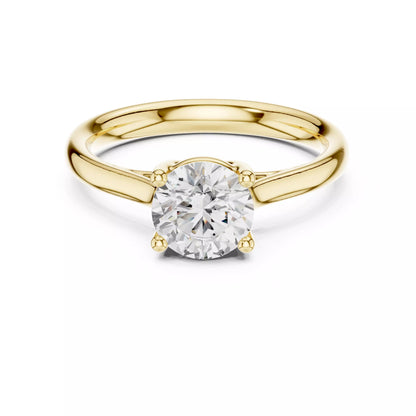 Solitaire 1.1ct Round Cut Crossover Engagement Ring in Yellow Gold - front view
