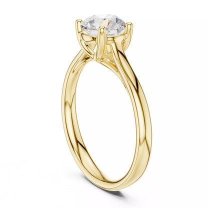 Solitaire 1.1ct Round Cut Crossover Engagement Ring in Yellow Gold - side view