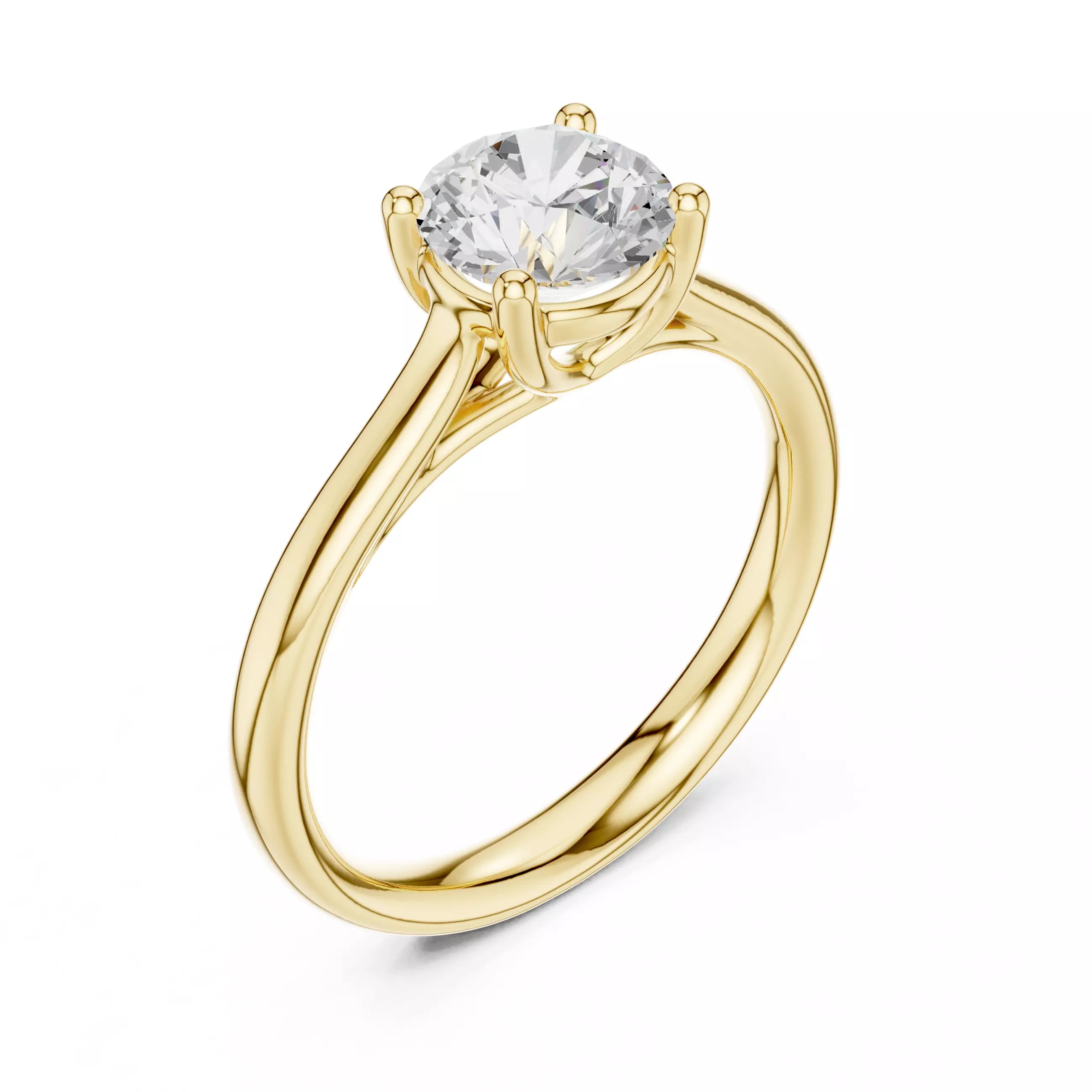 Solitaire 1.1ct Round Cut Crossover Engagement Ring in Yellow Gold - angle view