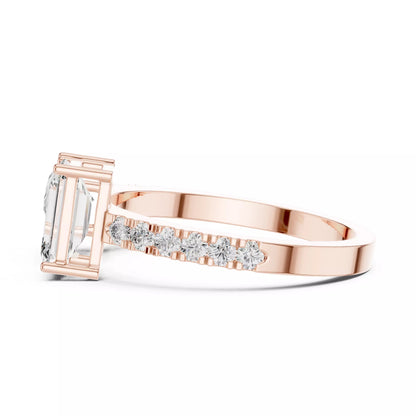 Open Cuff Emerald And Pear Cut Wedding Ring in Rose Gold - detail view