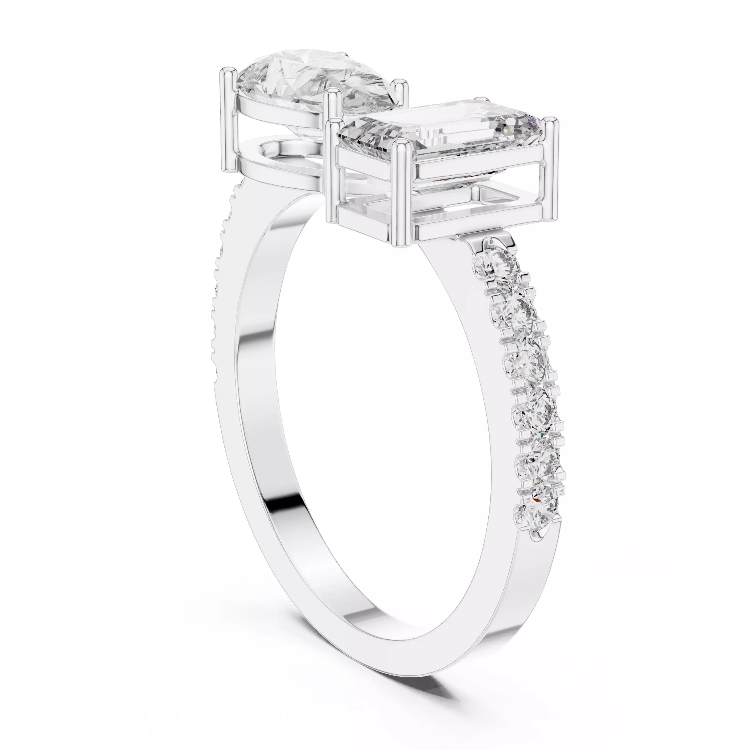 Open Cuff Emerald And Pear Cut Wedding Ring in White Gold - side view