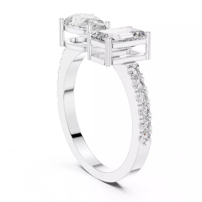 Open Cuff Emerald And Pear Cut Wedding Ring in White Gold - side view