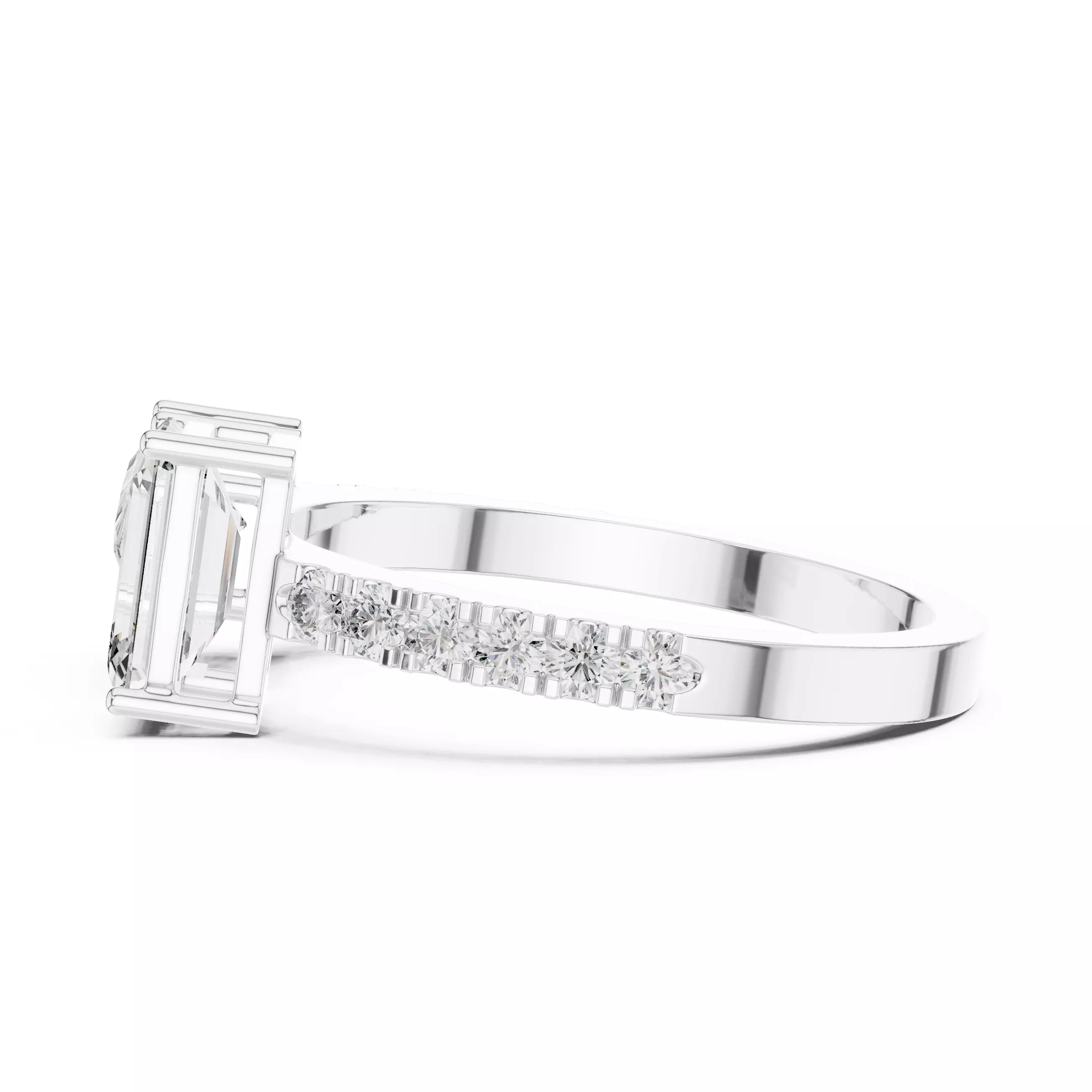 Open Cuff Emerald And Pear Cut Wedding Ring in White Gold - detail view
