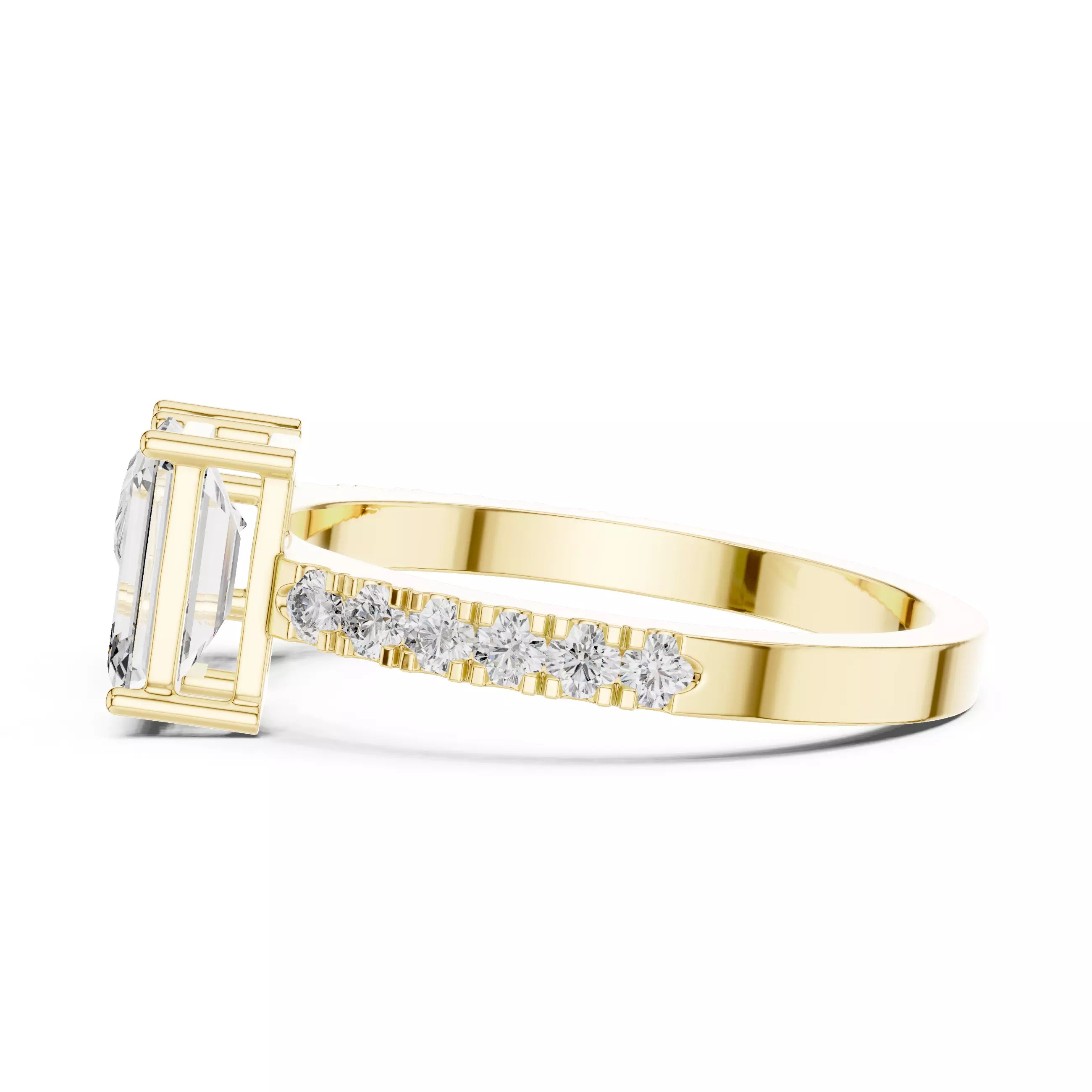 Open Cuff Emerald And Pear Cut Wedding Ring in Yellow Gold - detail view