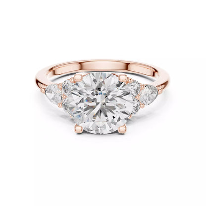 Round And Pear Cut Diamond Engagement Ring in Rose Gold - front view