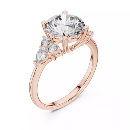 Round And Pear Cut Diamond Engagement Ring in Rose Gold - angle view