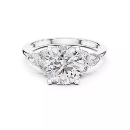 Round And Pear Cut Diamond Engagement Ring in White Gold - front view