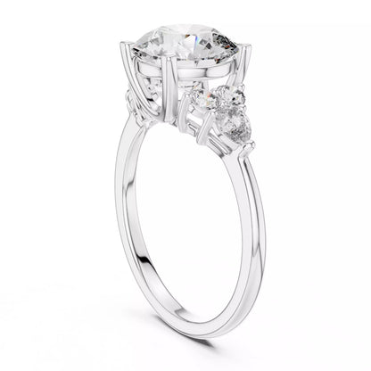 Round And Pear Cut Diamond Engagement Ring in White Gold - side view