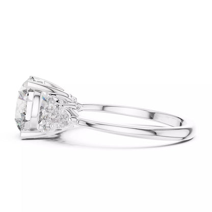 Round And Pear Cut Diamond Engagement Ring in White Gold - detail view