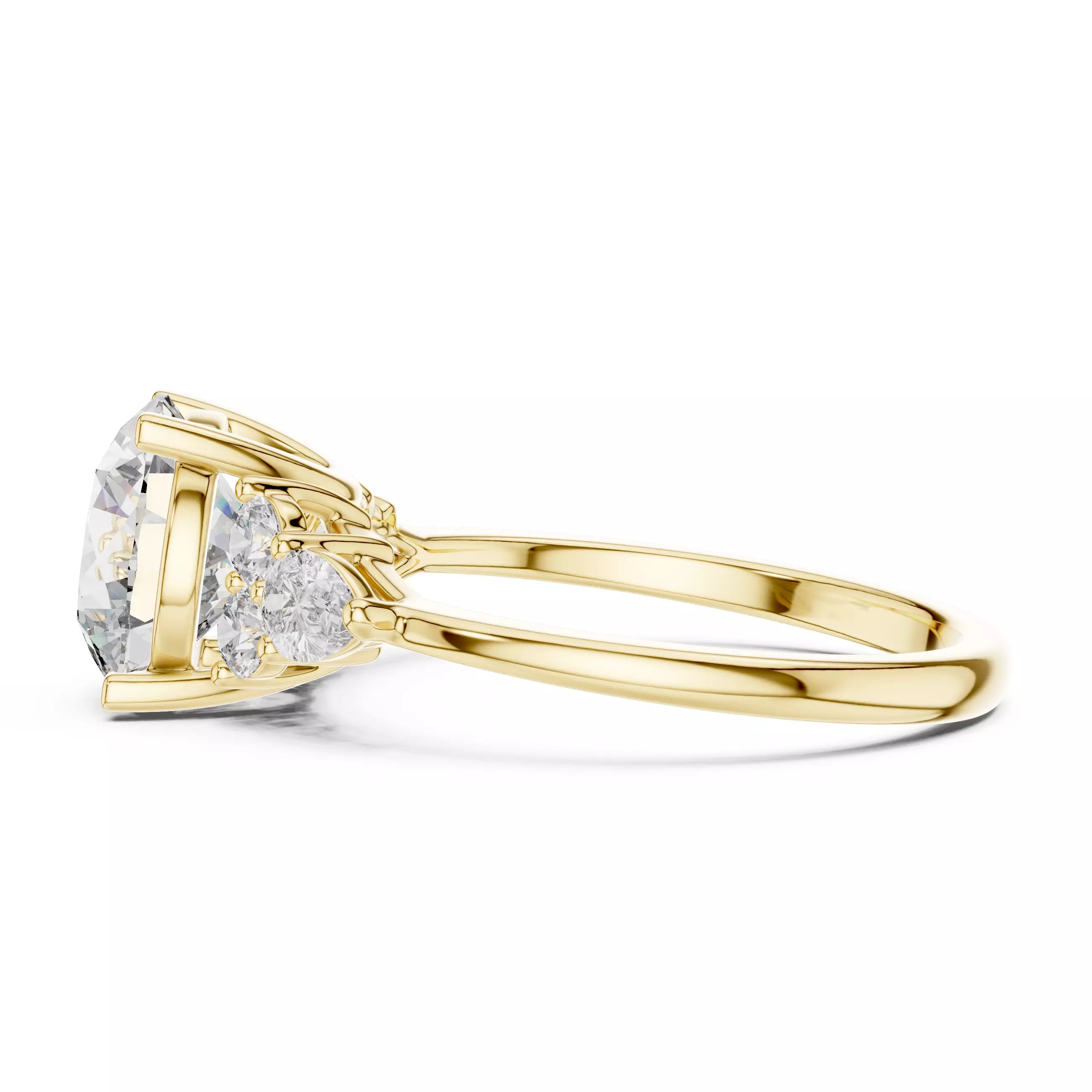 Round And Pear Cut Diamond Engagement Ring in Yellow Gold - detail view