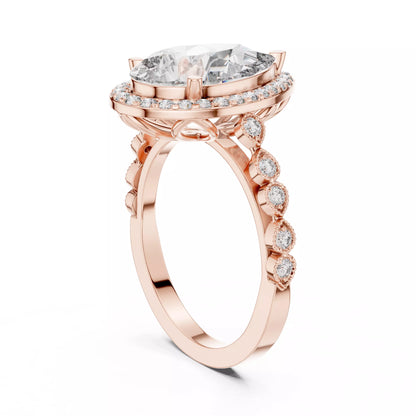 3.05ct Pear Cut Halo Diamond Engagement Wedding Ring in Rose Gold - side view