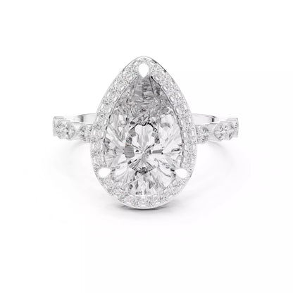 3.05ct Pear Cut Halo Diamond Engagement Wedding Ring in White Gold - front view