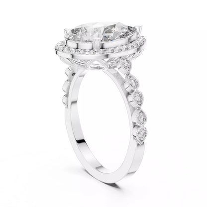 3.05ct Pear Cut Halo Diamond Engagement Wedding Ring in White Gold - side view