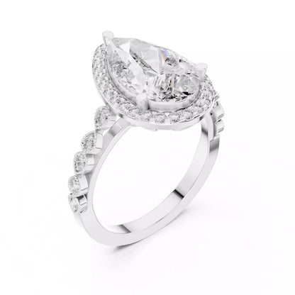 3.05ct Pear Cut Halo Diamond Engagement Wedding Ring in White Gold - angle view