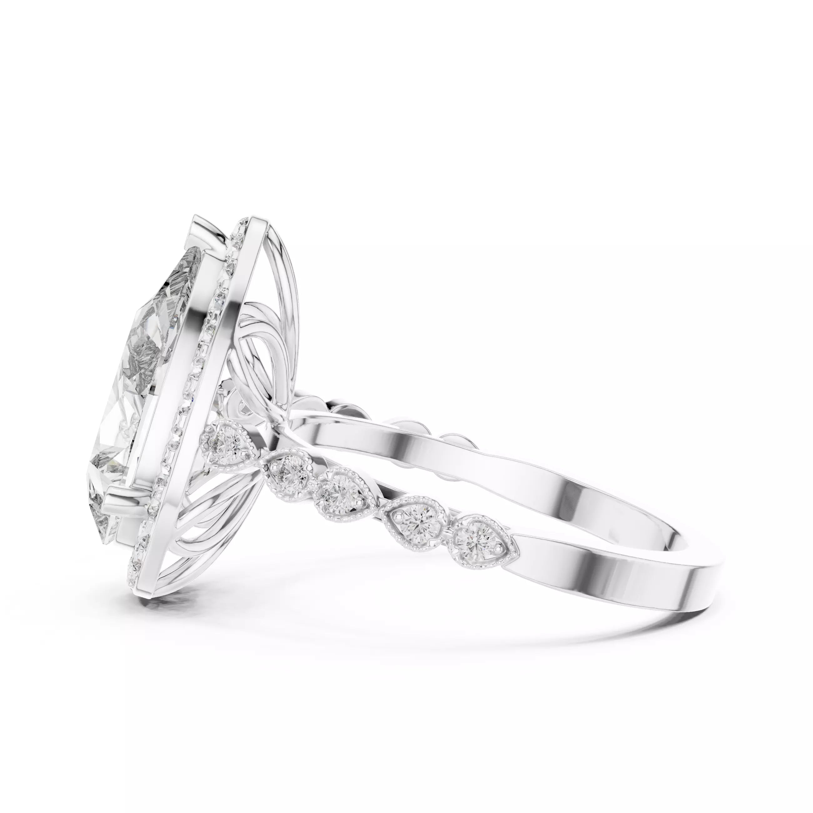 3.05ct Pear Cut Halo Diamond Engagement Wedding Ring in White Gold - detail view