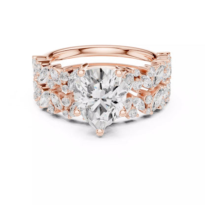 Pear Cut Diamond Half Eternity Wedding Ring Set in Rose Gold - front view
