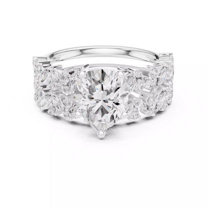 Pear Cut Diamond Half Eternity Wedding Ring Set in White Gold - front view
