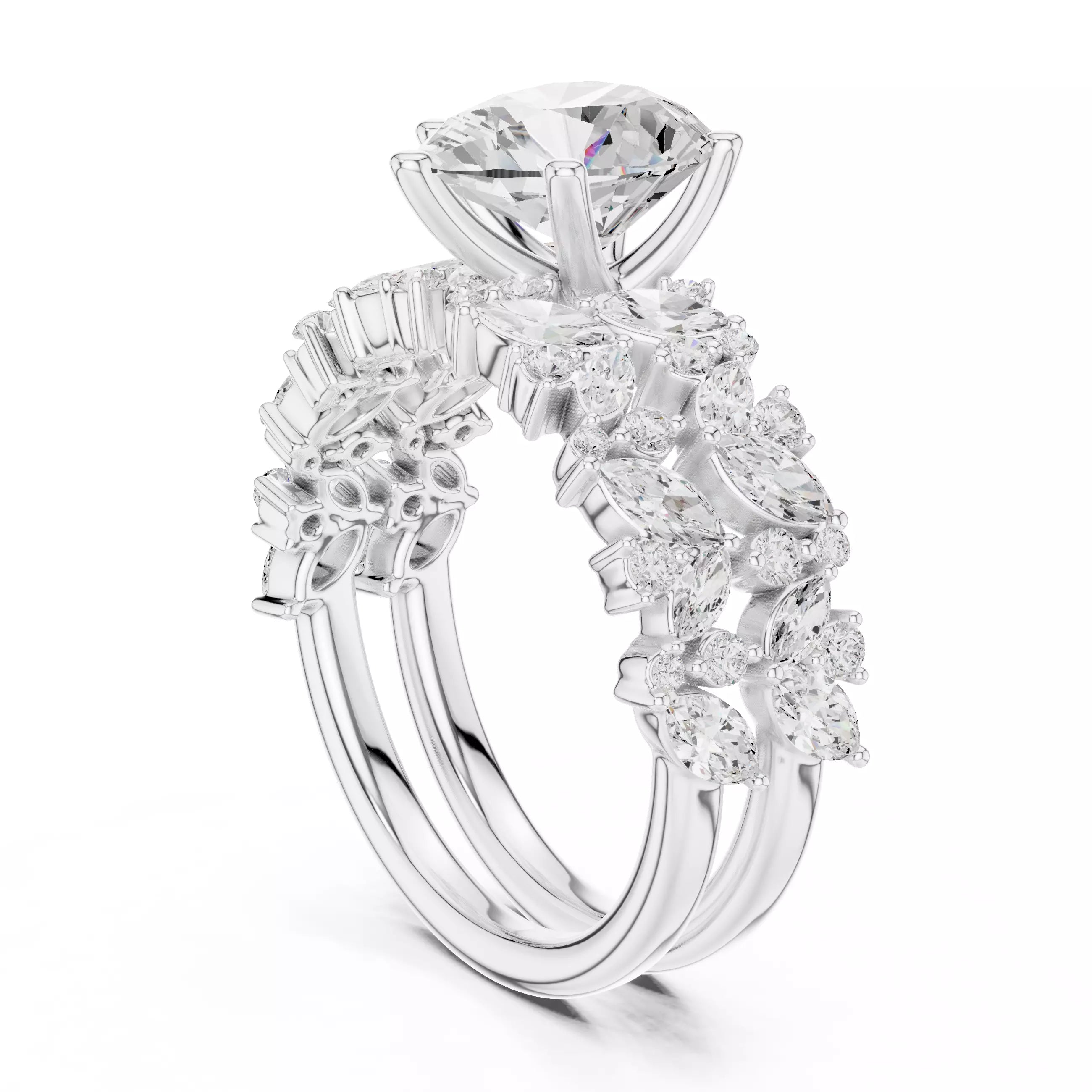 Pear Cut Diamond Half Eternity Wedding Ring Set in White Gold - side view