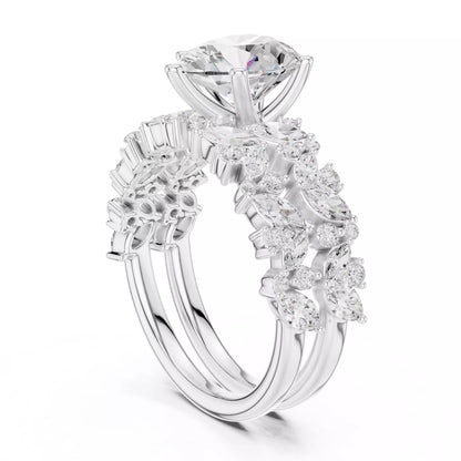 Pear Cut Diamond Half Eternity Wedding Ring Set in White Gold - side view