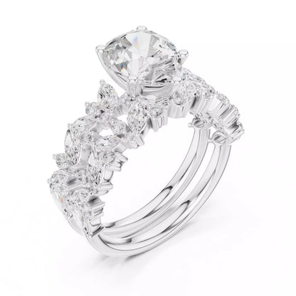 Pear Cut Diamond Half Eternity Wedding Ring Set in White Gold - angle view