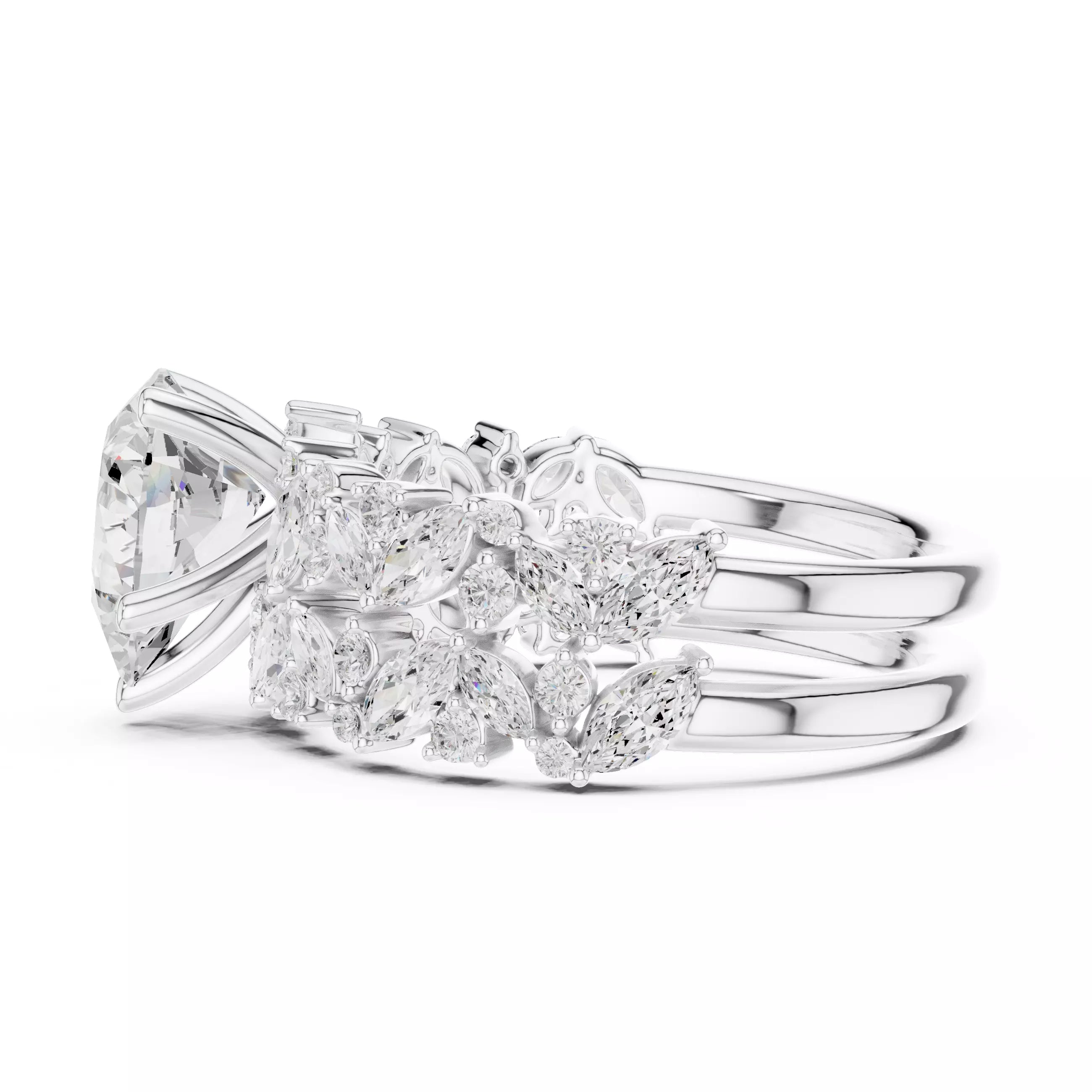 Pear Cut Diamond Half Eternity Wedding Ring Set in White Gold - detail view