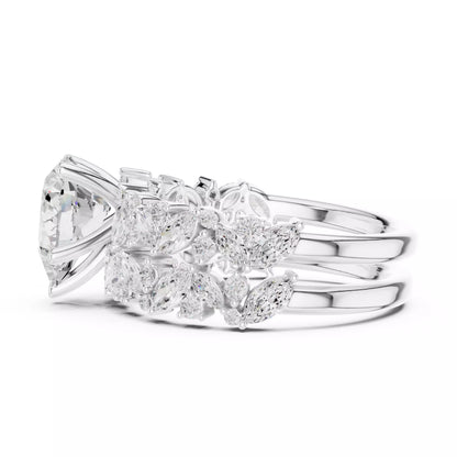 Pear Cut Diamond Half Eternity Wedding Ring Set in White Gold - detail view