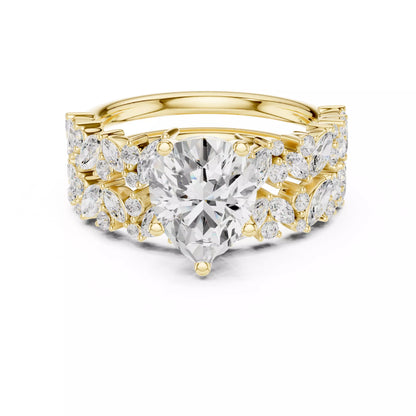 Pear Cut Diamond Half Eternity Wedding Ring Set in Yellow Gold - front view