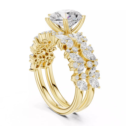 Pear Cut Diamond Half Eternity Wedding Ring Set in Yellow Gold - side view