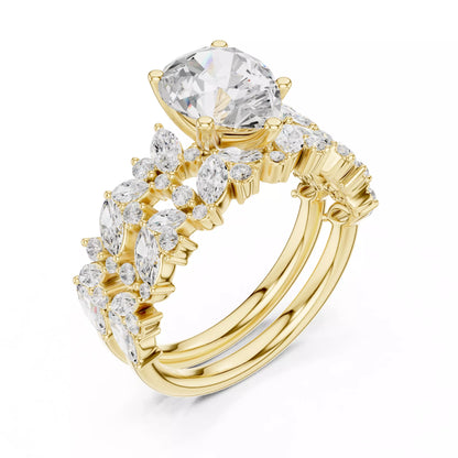 Pear Cut Diamond Half Eternity Wedding Ring Set in Yellow Gold - angle view