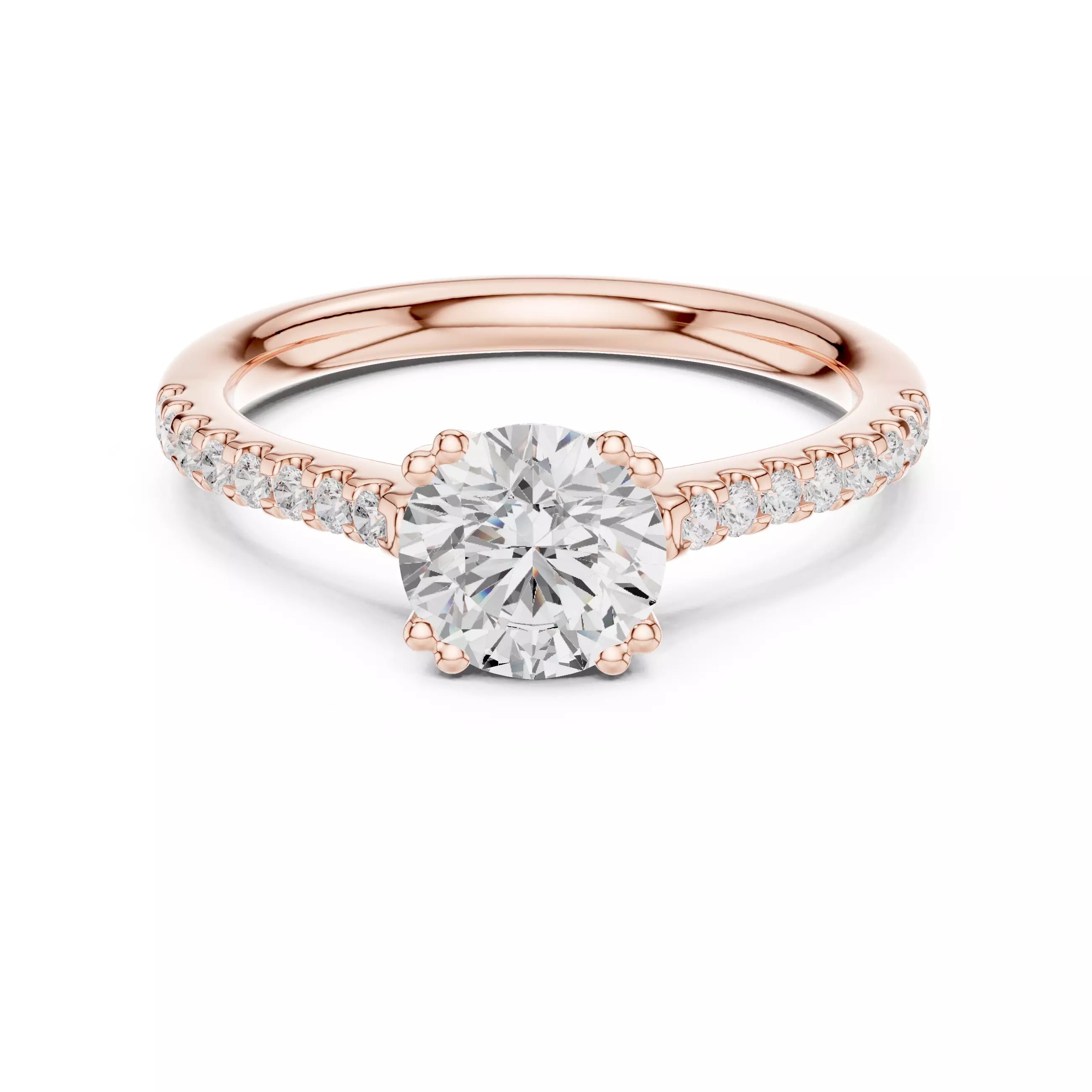 1.05ct Round Cut Pave Diamond Engagement Ring in Rose Gold - front view