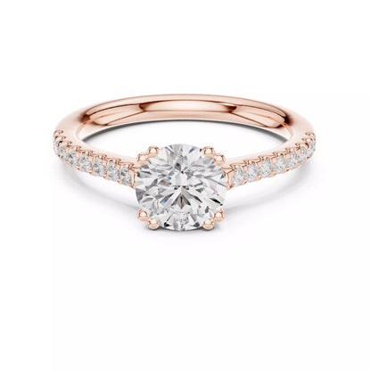 1.05ct Round Cut Pave Diamond Engagement Ring in Rose Gold - front view