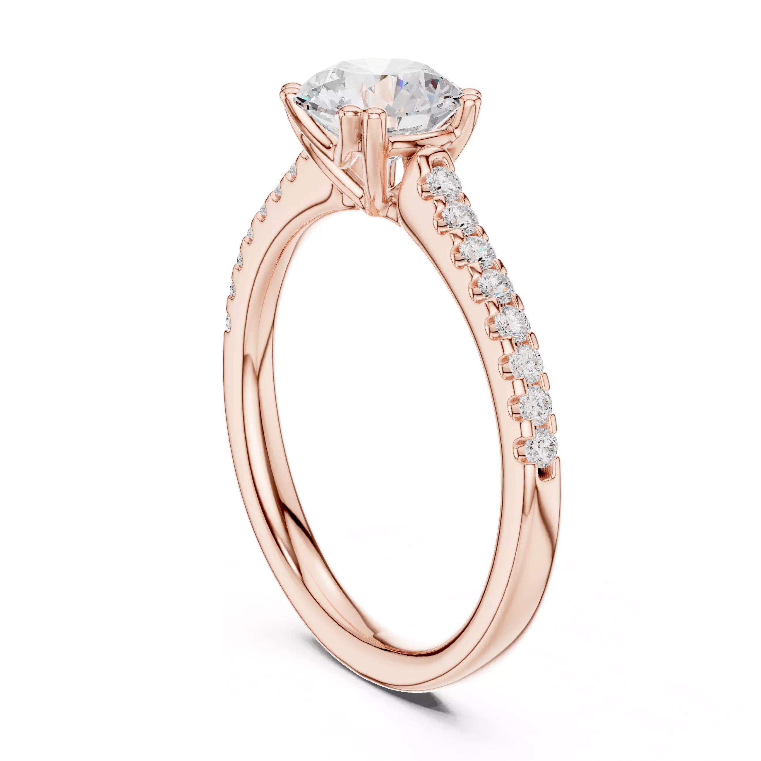 1.05ct Round Cut Pave Diamond Engagement Ring in Rose Gold - side view