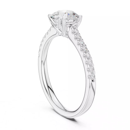 1.05ct Round Cut Pave Diamond Engagement Ring in White Gold - side view