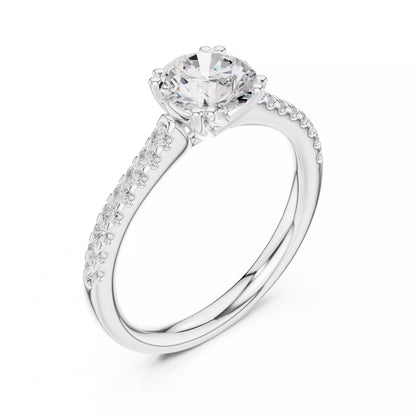 1.05ct Round Cut Pave Diamond Engagement Ring in White Gold - angle view