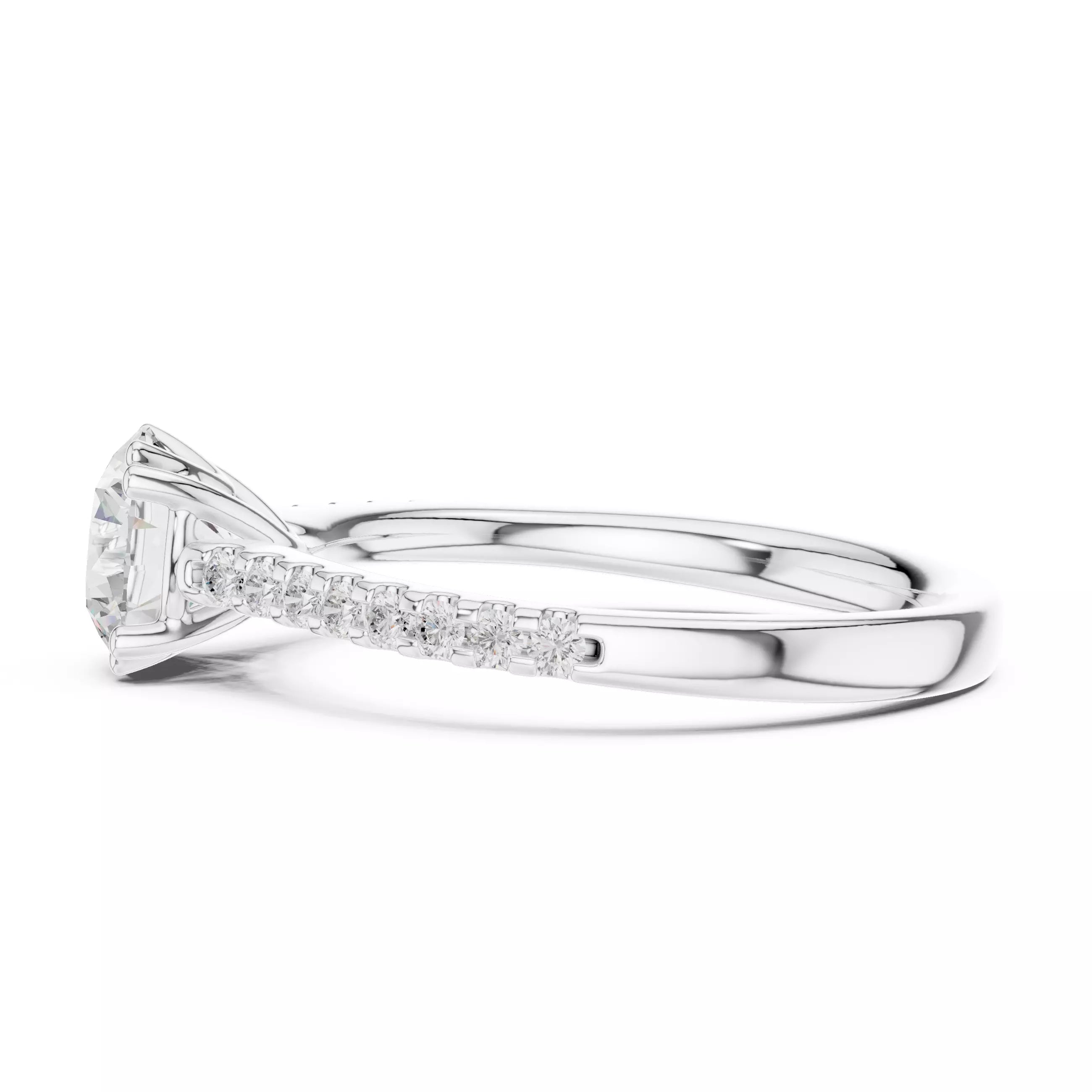 1.05ct Round Cut Pave Diamond Engagement Ring in White Gold - detail view