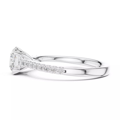 1.05ct Round Cut Pave Diamond Engagement Ring in White Gold - detail view