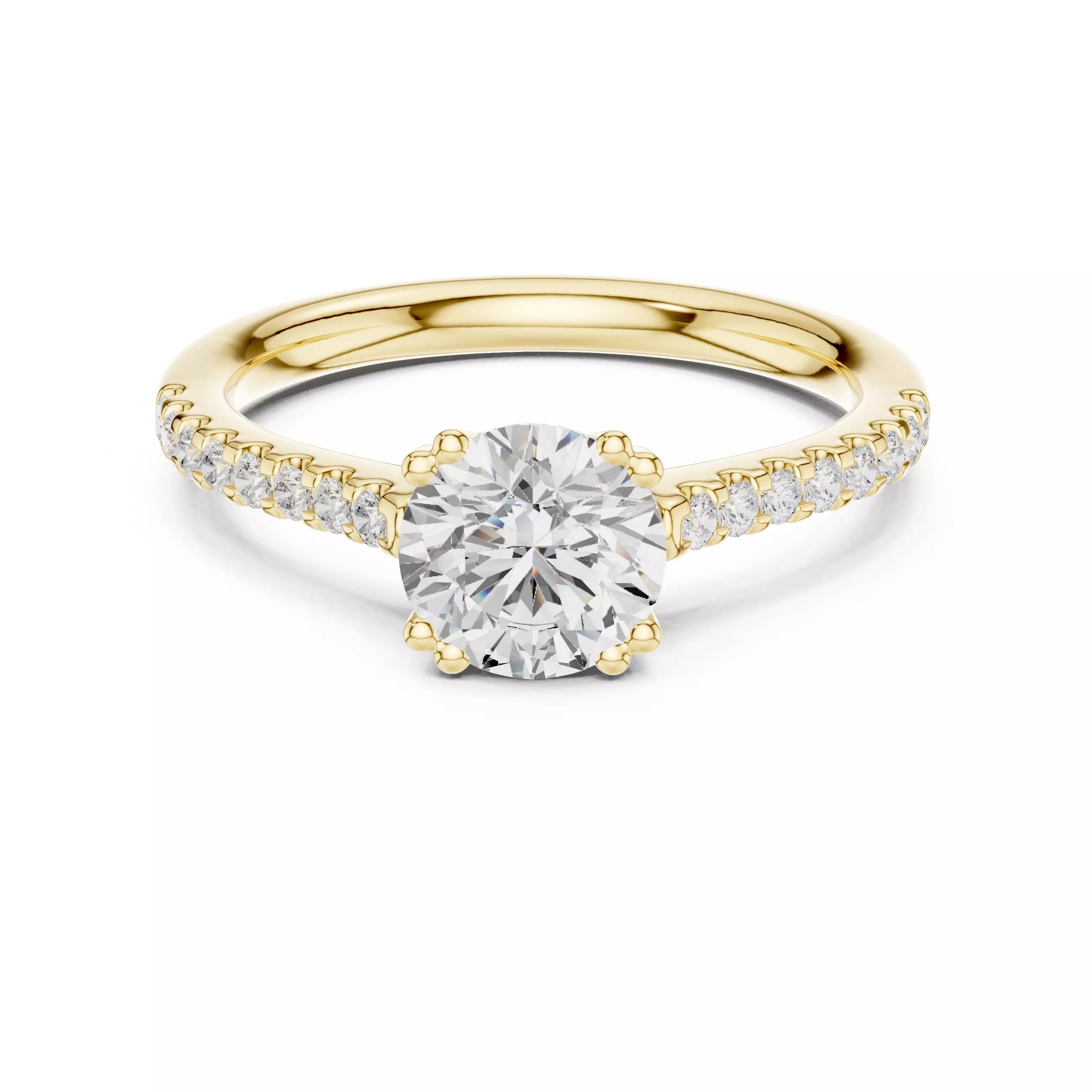 1.05ct Round Cut Pave Diamond Engagement Ring in Yellow Gold - front view