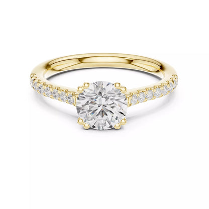 1.05ct Round Cut Pave Diamond Engagement Ring in Yellow Gold - front view