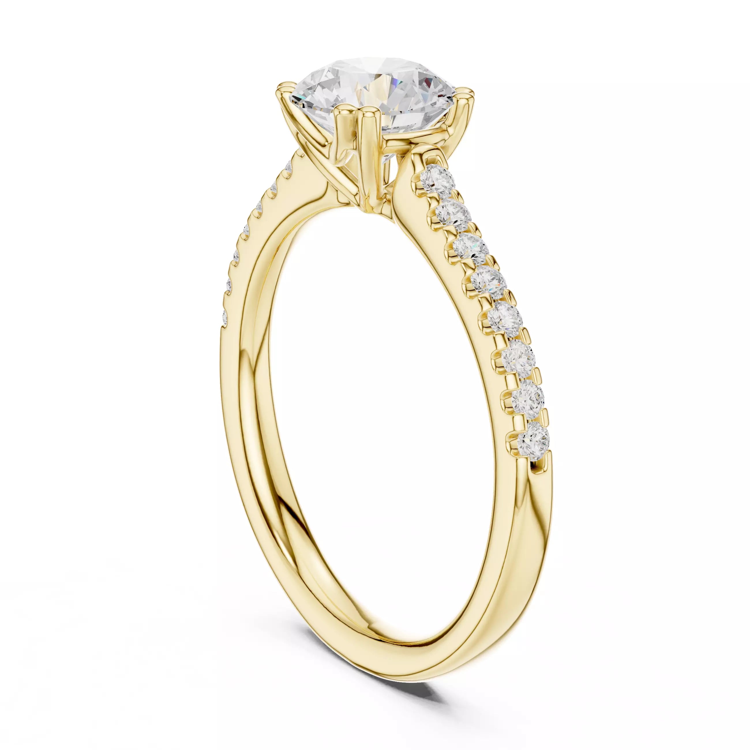 1.05ct Round Cut Pave Diamond Engagement Ring in Yellow Gold - side view
