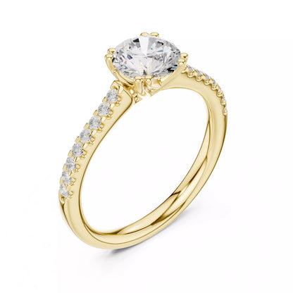 1.05ct Round Cut Pave Diamond Engagement Ring in Yellow Gold - angle view