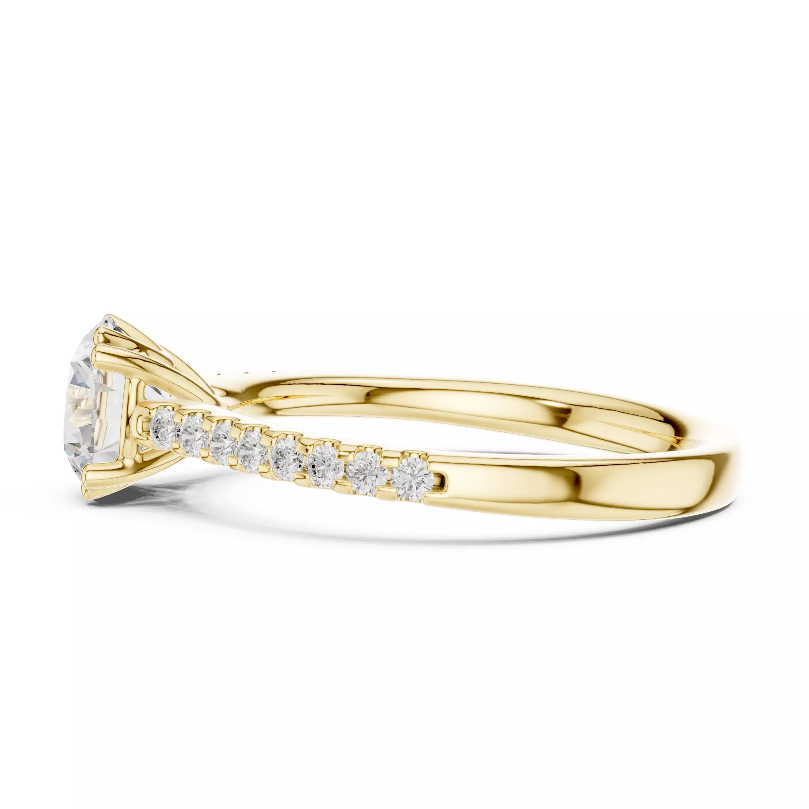 1.05ct Round Cut Pave Diamond Engagement Ring in Yellow Gold - detail view
