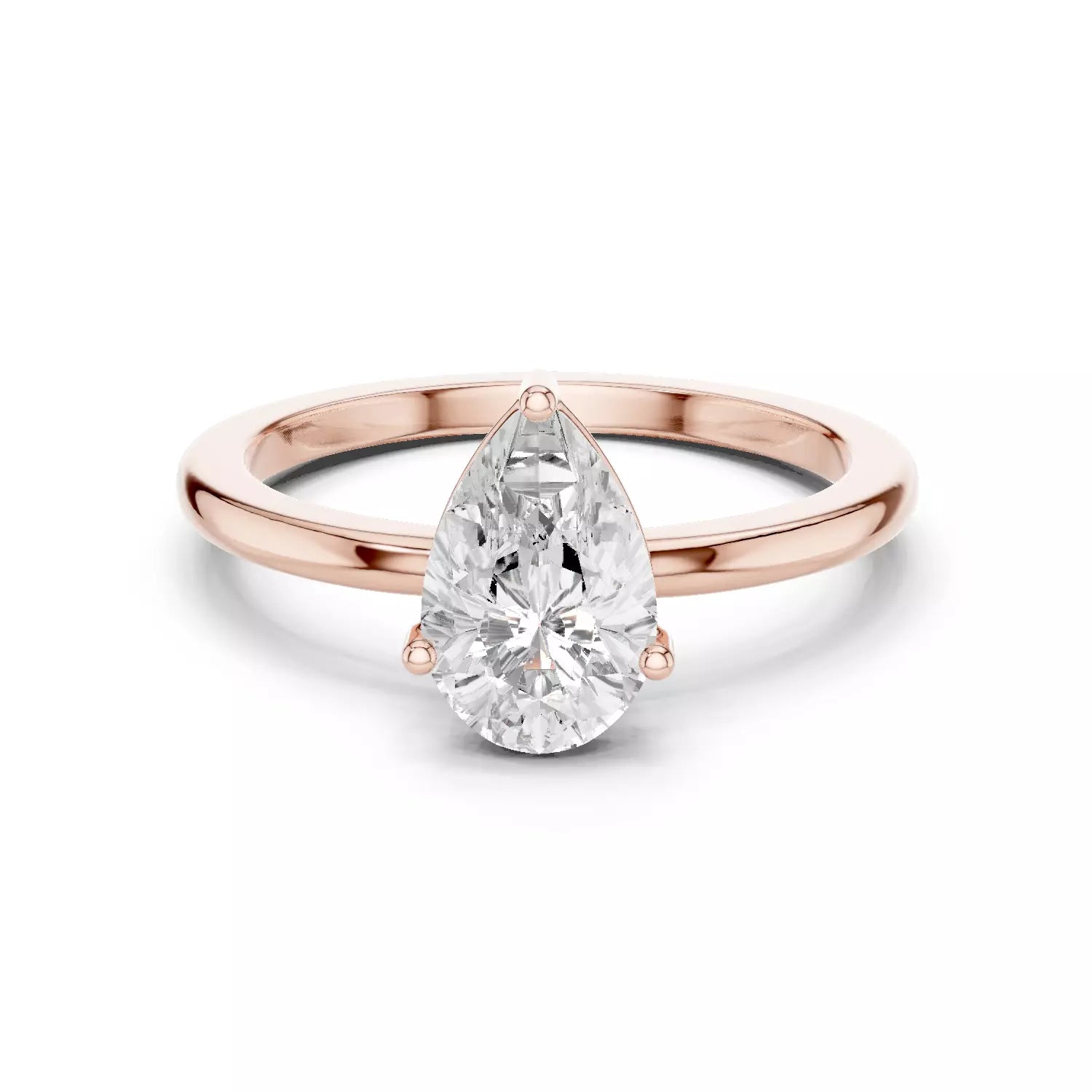 1ct Pear Cut Solitaire Diamond Engagement Ring in Rose Gold - front view