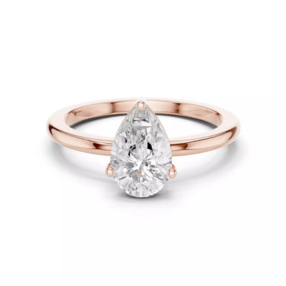 1ct Pear Cut Solitaire Diamond Engagement Ring in Rose Gold - front view