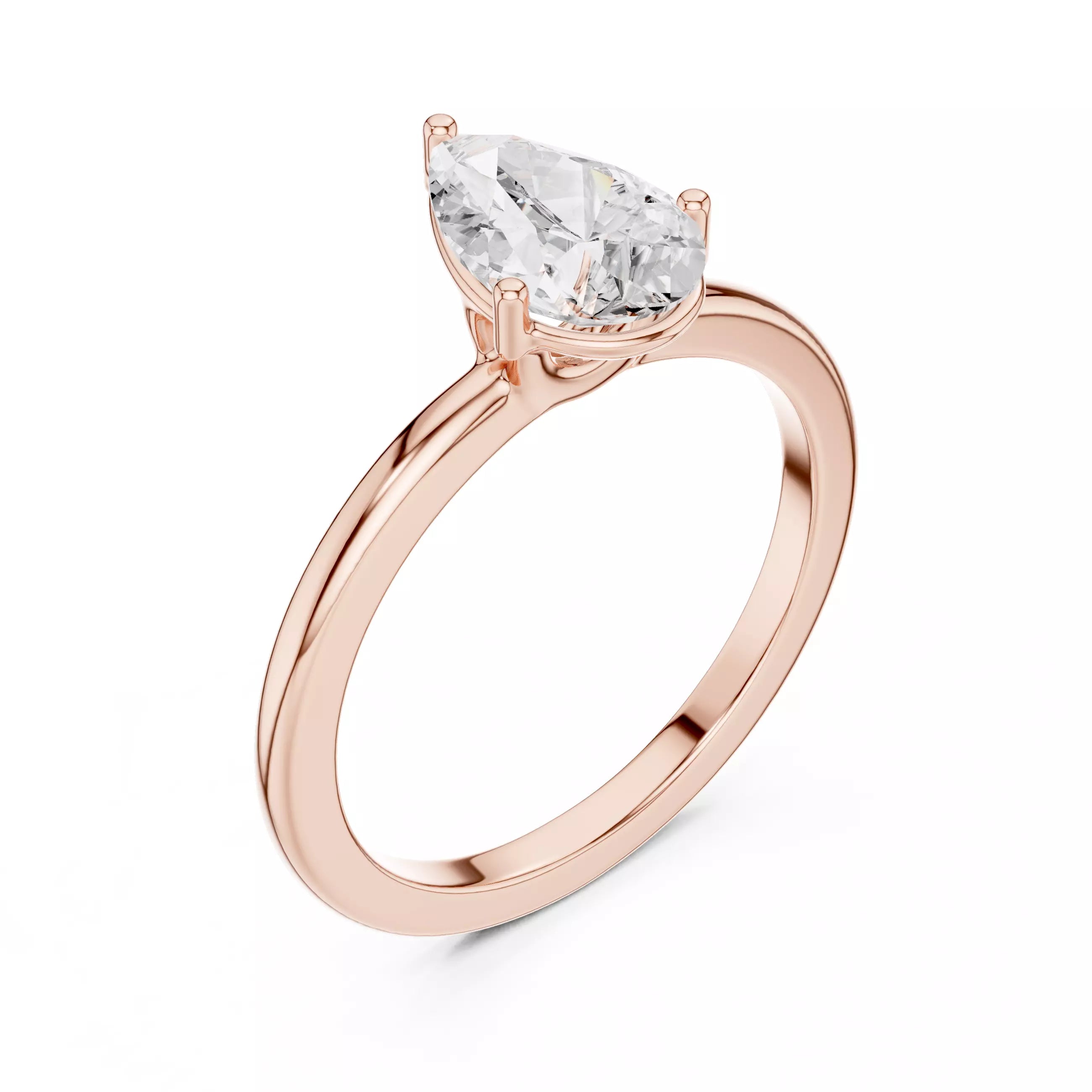 1ct Pear Cut Solitaire Diamond Engagement Ring in Rose Gold - angle view