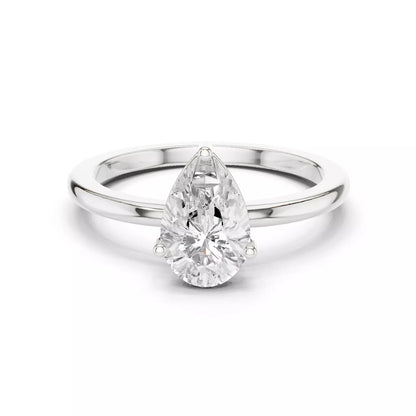1ct Pear Cut Solitaire Diamond Engagement Ring in White Gold - front view