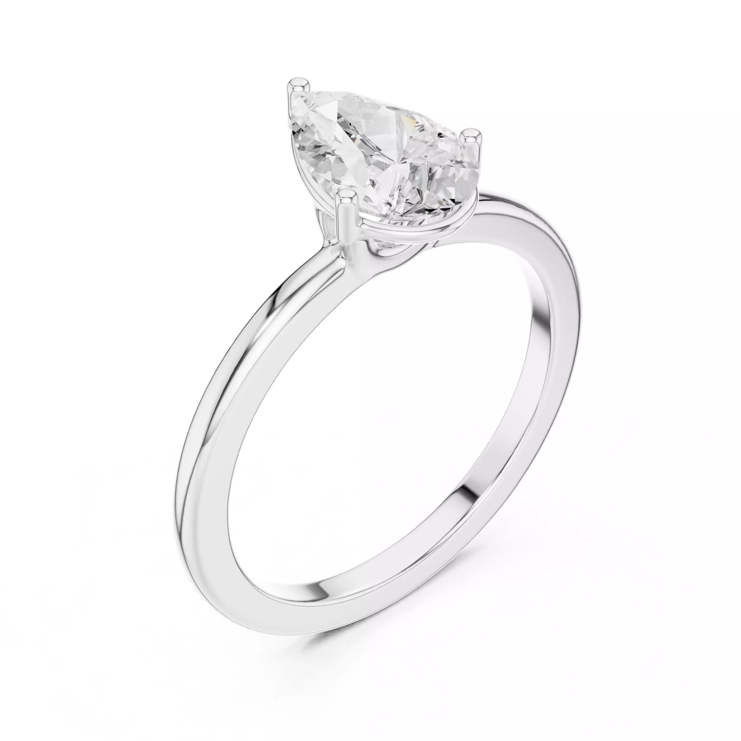 1ct Pear Cut Solitaire Diamond Engagement Ring in White Gold - angle view