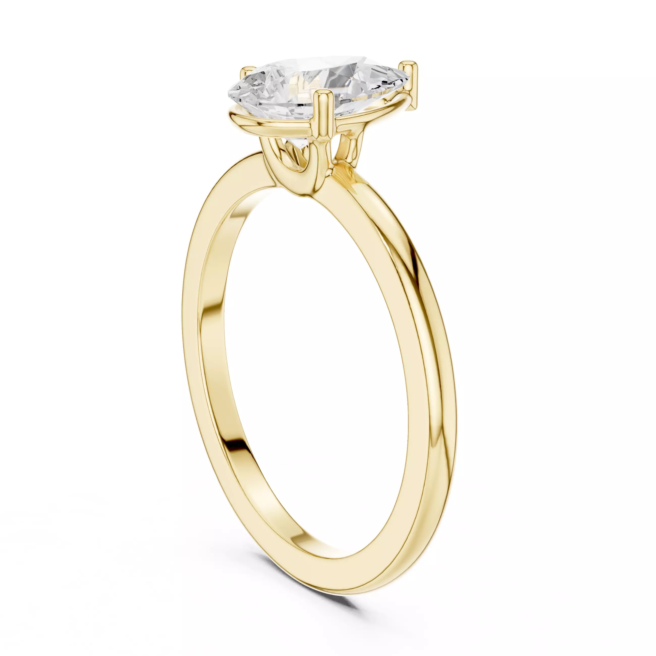 1ct Pear Cut Solitaire Diamond Engagement Ring in Yellow Gold - side view