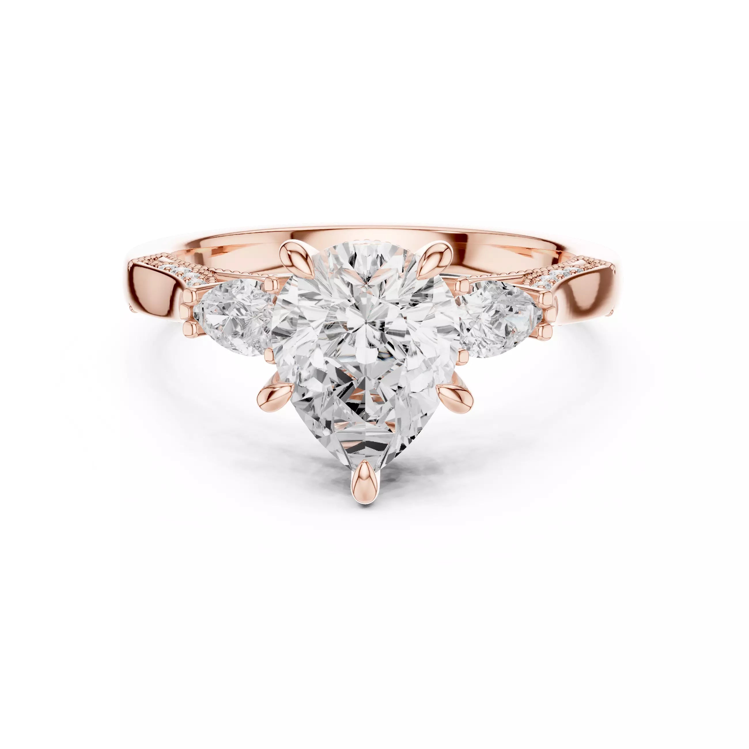 Pear Cut Diamond Engagement Wedding Ring in Rose Gold - front view