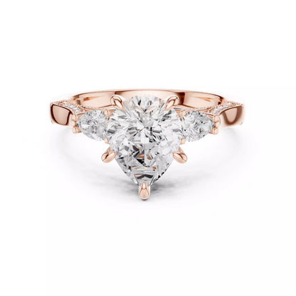 Pear Cut Diamond Engagement Wedding Ring in Rose Gold - front view